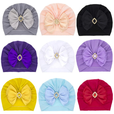 1 Pieces Children Print Baby Hat Kids Cap Newborn Girls Bowknot Diamond Photography Props Spring Autumn Beanie Infant Props