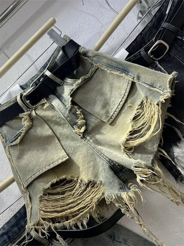 Women's Blue Ripped Denim Shorts Fashion High Waist Shorts Jeans Y2k Korean Mini Jeans Shorts Harajuku 90s 2000s Clothes Summer