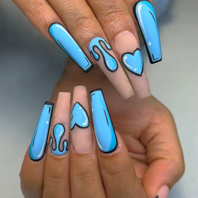 24pcs Strawberry Girl Long Ballet False Nails Art Removable Acrylic Press On Nail Tips