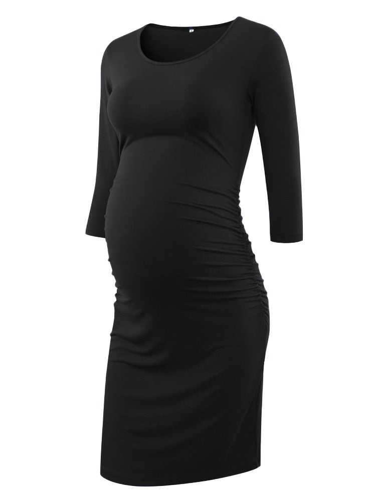 Liu&Qu Maternity Dresses Women Side Ruched Pregnany Dress Bodycon Pregnant Clothes Casual Mama Short Sleeve Wrap Baby Showers