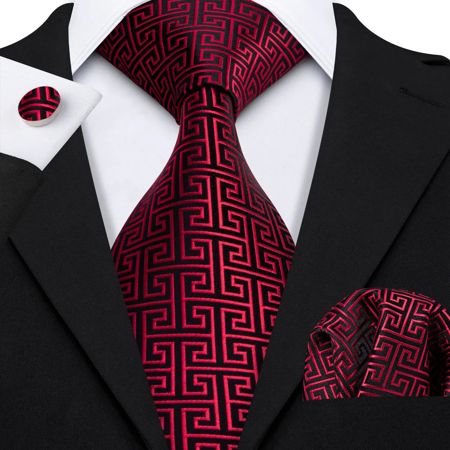 Barry.Wang Plaid Silk Men Tie Hanky Cufflinks Set Checked Jacquard Necktie for Male Formal Casual Wedding Business Party Events