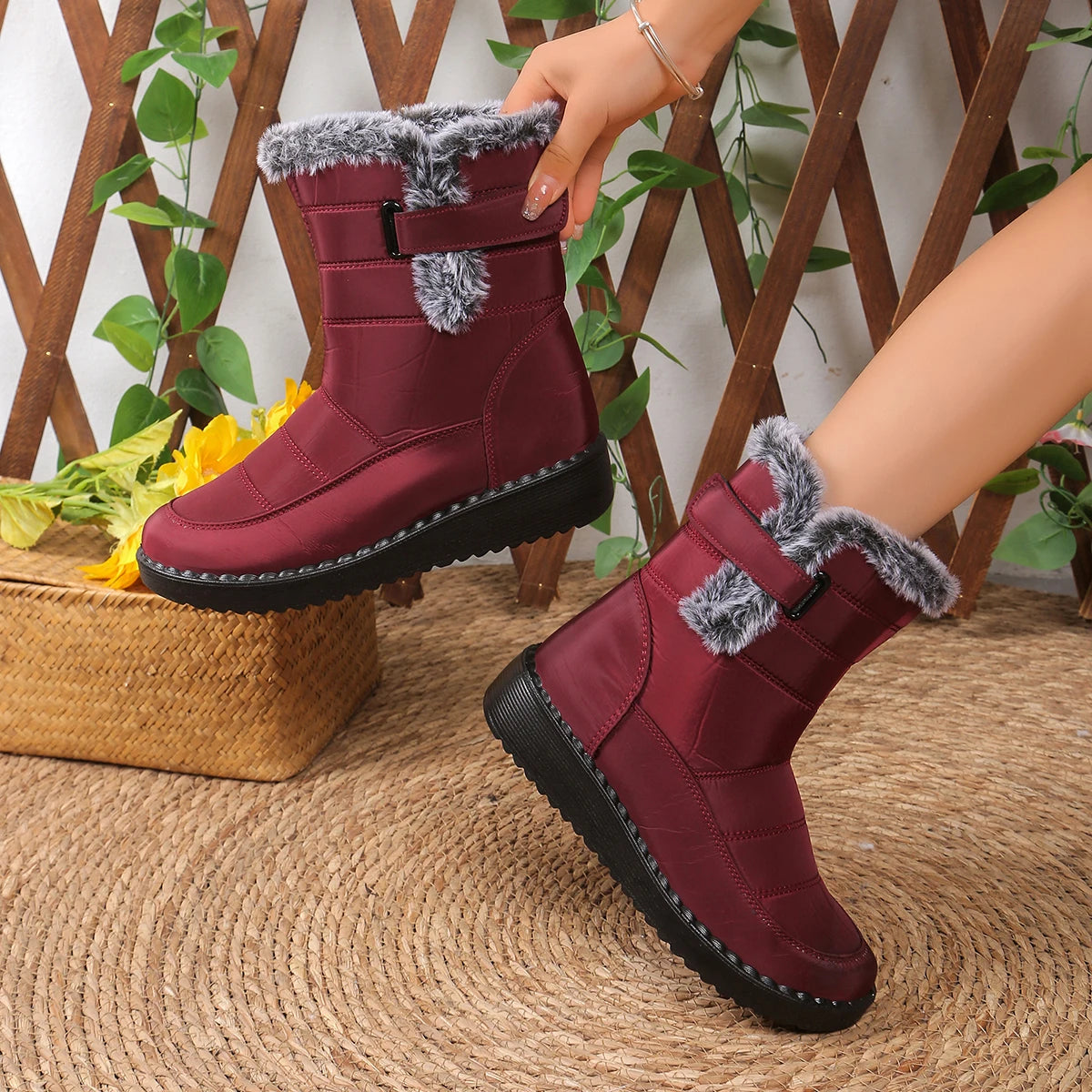 Women Waterproof Winter Shoes for 2024 New Faux Fur Female Long Plush Boots Woman Warm Cotton Snow women's shoes