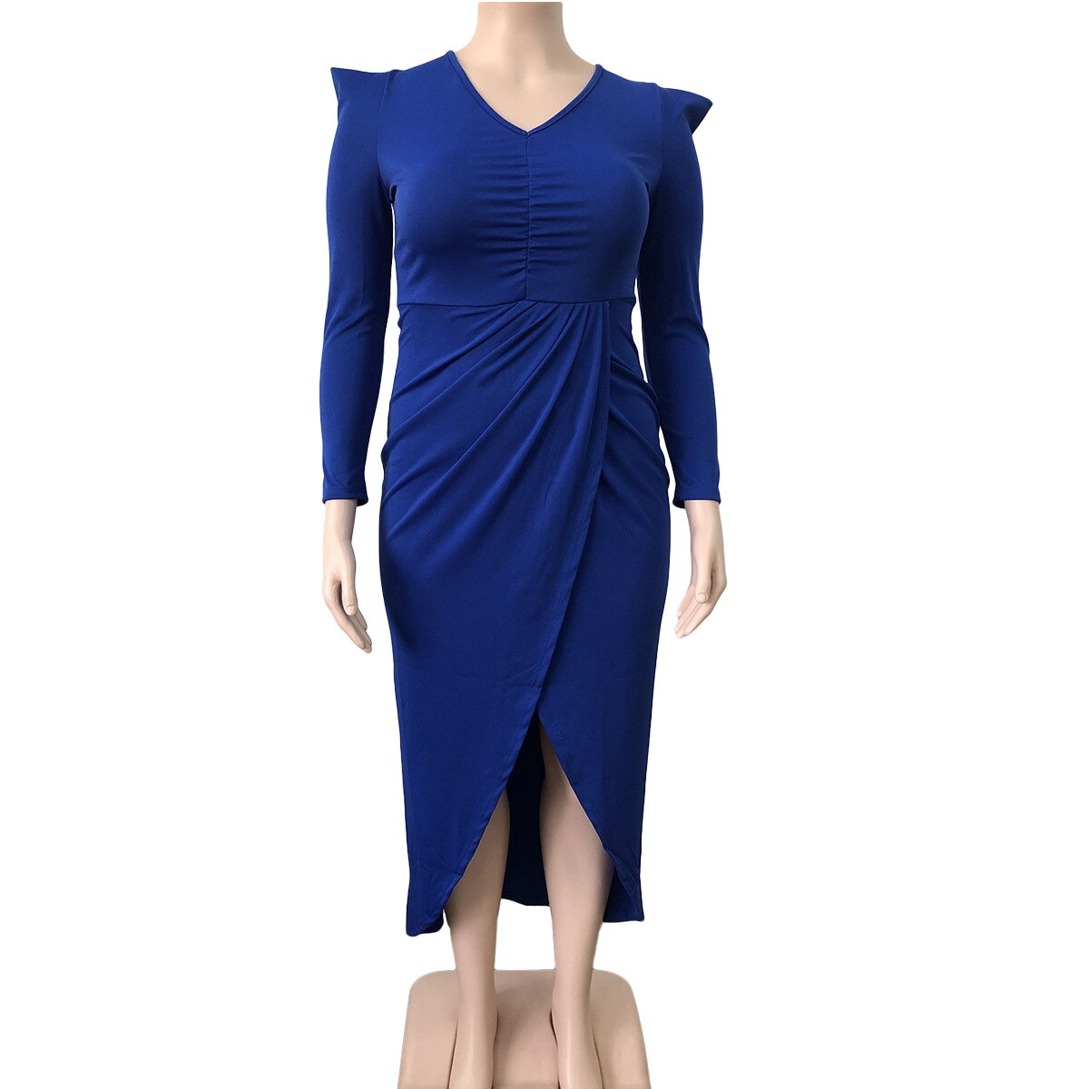 Sexy Women's Clothing Sexy New Style Long Sleeve V Neck Urban Plus Size Evening Dress