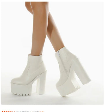 Sexy Black Bootes Round Toe Ankle Boots for Women High Quality Fashion Sale Winter New Woman Nightclub women's thick short boots