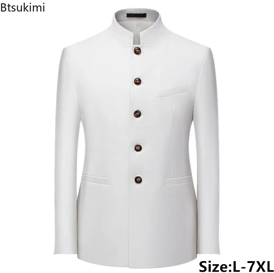 2025 Men's Business Casual Suit Jacket Fashion Slim Fit Solid Party Wedding Dress Suit Chinese Style Stand Collar Zhongshan Suit