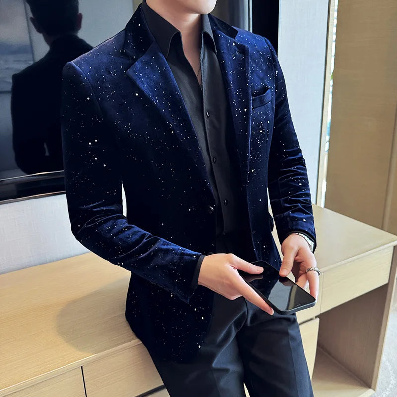 Luxury Velvet Bronzing Suit Jackets Men High Quality Slim Fit Business Elegant Blazer Coat Homme Formal Social Prom Tuxedo 4XL-M