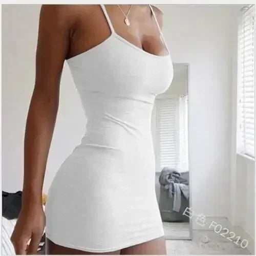 Sexy Spaghetti Strap Mini Dress 2024 Summer Women Bodycon Club Party Dresses Female Camisole Solid Black White Sheath Sundress