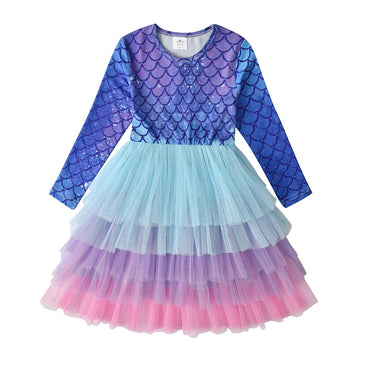 VIKITA Kids Tutu Dress for Girls Long Sleeve Party Prom Vestidos Toddlers Mermaid Unicorn Dresses Kids Princess Autumn Dress