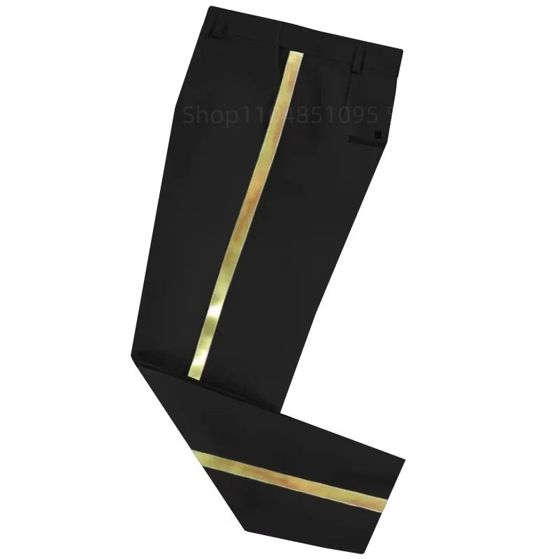 slim fit dress slacks XS-6XL Men's Black Suit Pants Gold Leather Trim Casual Male Formal Bus –  Mega Mart Center