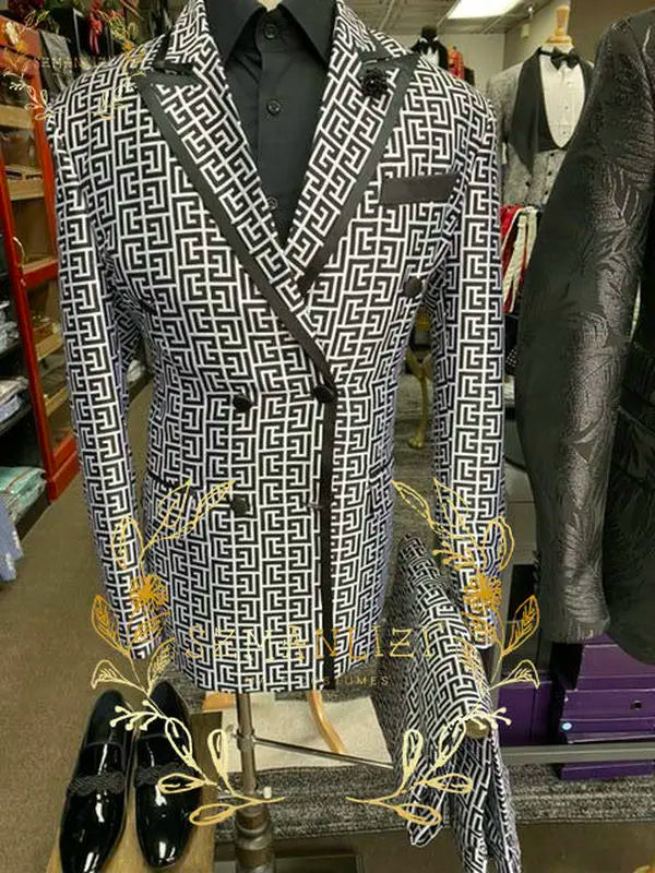 Fashionable Plaid Men's Suit 2 Piece Formal Party Suit for Male Wedding Groom Tuxedo Double Breasted Jacket Pants