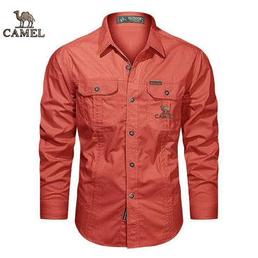 2024 Camel Authentic Emblem Spring and Autumn Season New Shirts for Men's Long sleeved Pure Cotton Casual Solid Color Shirts for