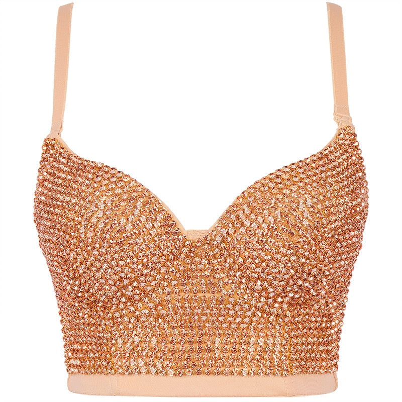 Irene Tinnie Hand-made Pearls Jewel Diamond Bralet Women's Bustier Bra Wedding Party Corset Cropped Top Vest Plus Size