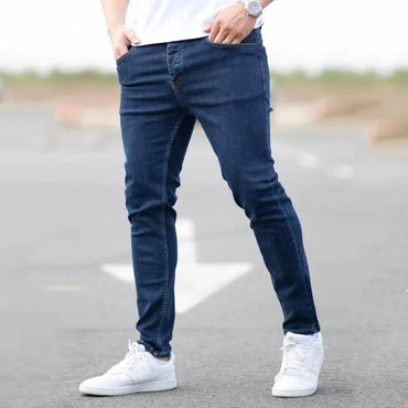 Spring Mens Black Blue Pants Pure Color Stretch Jeans Street Casual Slim Fit Trousers Male Vintage Wash Skinny Jeans for Men
