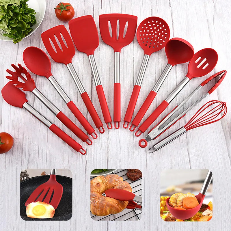 1Pc Silicone Kitchen Utensils Turner For Kitchen Cooking Tools Ladle Non-stick Cookware Stainless Steel Kitchen Accessories