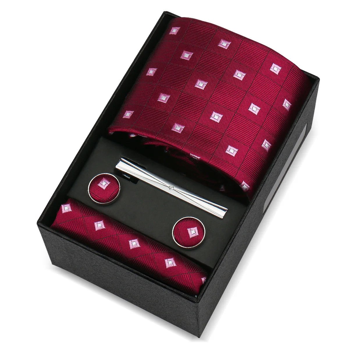 Luxury 8cm Tie For Men Handkerchief Cufflink Tie Clip Set Man Wedding Gravata Suit Accessories Brand Business Necktie Box Gift