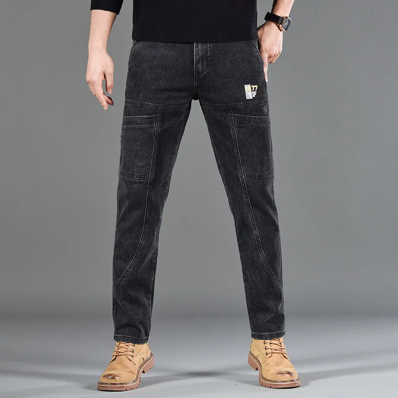 Fashion Print Six-Pocket Jeans Small Straight Cut Style Men's Casual Comfortable Fit Clothing