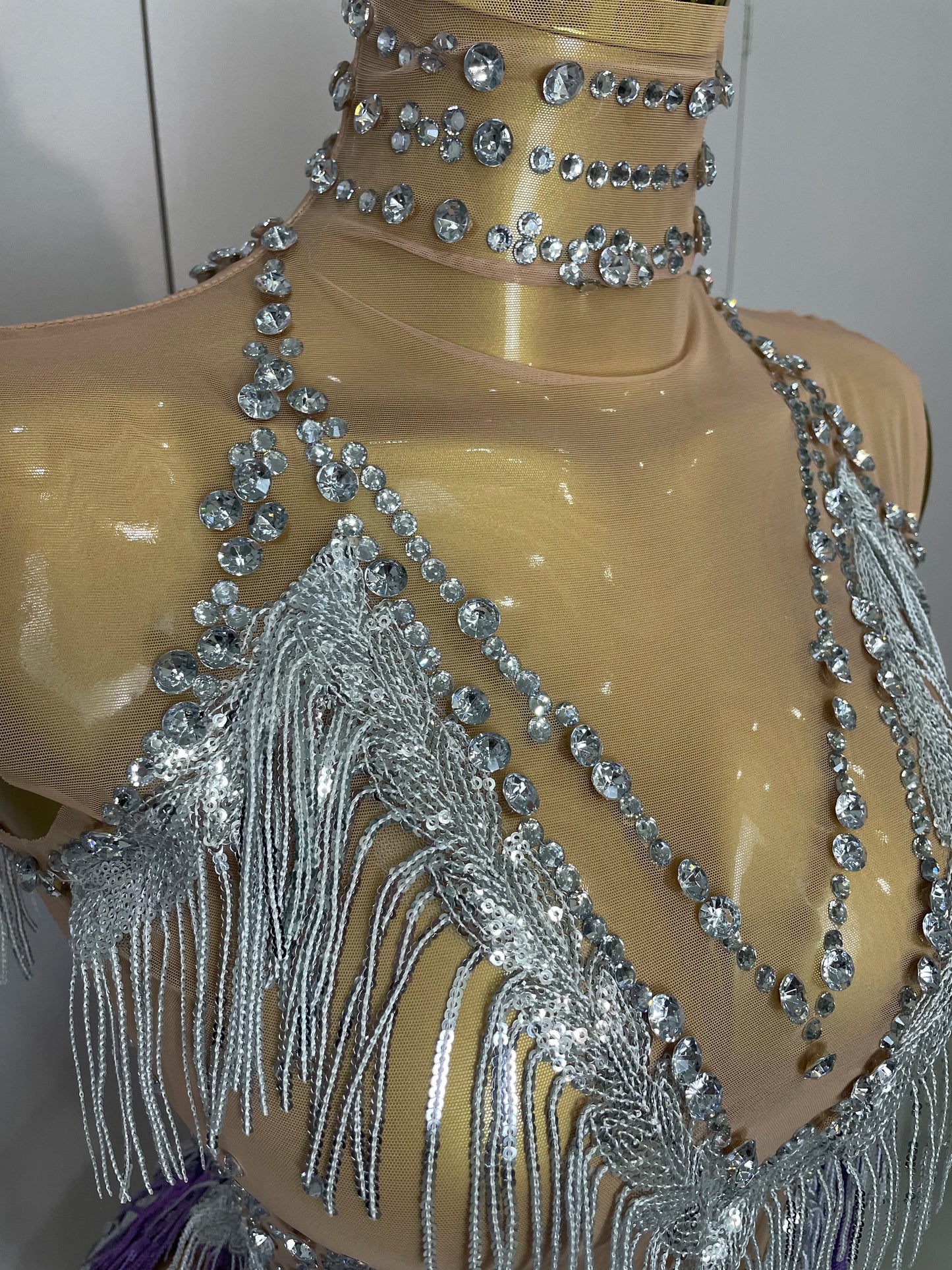 Stock 2025 Women Sexy Stretch Mesh Sparkly Rhinestone Tassels Mini Dress Nightclub Singer Dance Stage Costume Evening Gowns