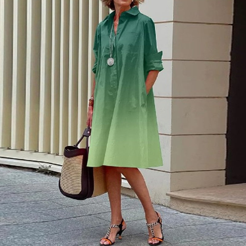 Sexy Autumn New Simple Shirt Dress Casual Solid Color Long Sleeves Fashion Turn-down Collar Pocket Dresses