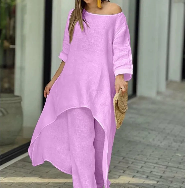 Summer Cotton Linen Casual Home 2 Piece Set For Women 2025 Fashion White Long Sleeve Shirt And Shorts Two Piece Sets Tracksuit
