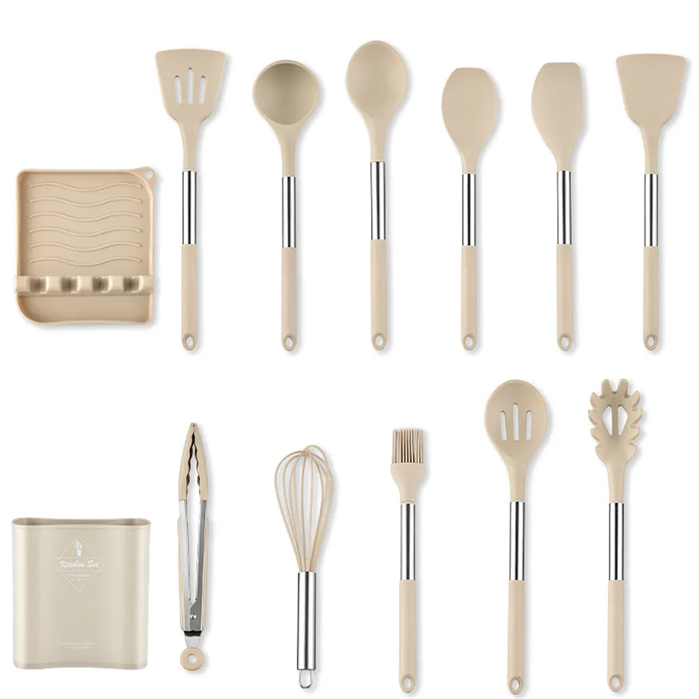 Silicone Kitchen Cookware Kitchenware Non-stick Cookware Cake BBQ Cooking Spatula Ladle Egg Beaters Kitchen Accessories Tool Set