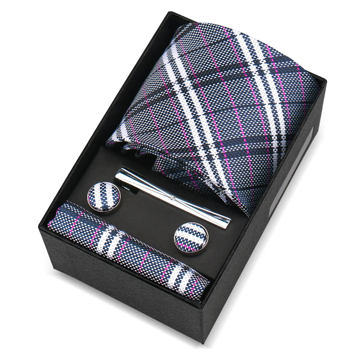 Luxury 8cm Tie For Men Handkerchief Cufflink Tie Clip Set Man Wedding Gravata Suit Accessories Brand Business Necktie Box Gift
