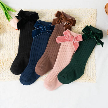 Autumn Winter Baby Girls Bowknot Knee High Socks Toddler Tube Princess Sock For Kids Knitted Socken Cute Leg Warmer 0-8Years
