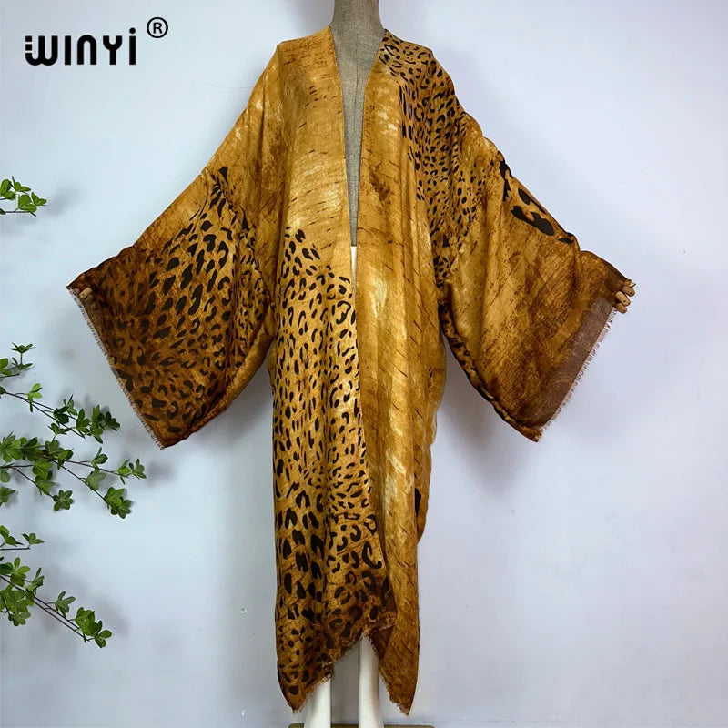 WINYI Summer Bohemian leopard print Beach Wear Swim Suit Cover up Europe women Cardigan colorful sexy Holiday long Sleeve Kimono