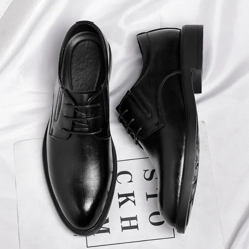 3 6 8cm Heel Men's Dress Shoes New Designer Cow Leather Increase Casual Spring Autumn Black Platform Wedding Shoes Male