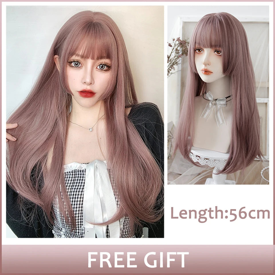 LM Synthetic Black Wig with Long Ponytail Short Straight Wig Lolita Cosplay Party Harajuku Blonde Wig With Bangs for Women
