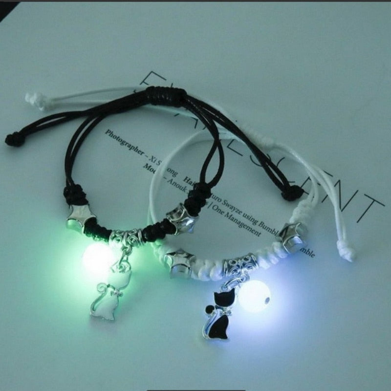 2023 Luminous Cat Star Moon Bracelet Couple Charm Handmade Adjustable Rope