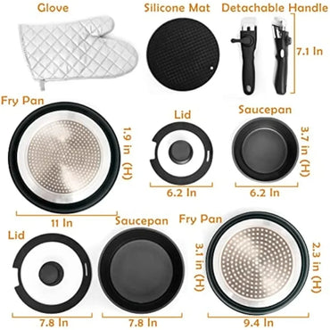 Stackable Pots And Pans Set, Dishwasher safe, Induction Pots And Pans, Aluminum Camping Cookware Set. 10 Pcs Black Kitchen Set.