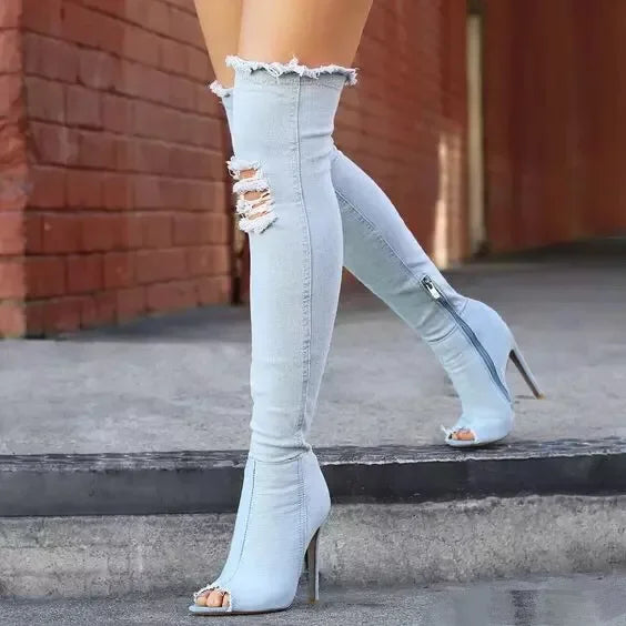 Boots Women Thigh High Boots Winter Women Boots High Heels Women Shoes tassel jean boot ladies shoes Good service 2023