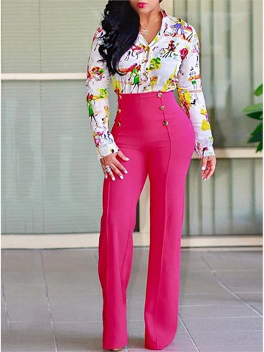 Elegant Casual High Waist Wide Leg Pants Fashion Loose Button Long Pant Office Solid Spring Autumn Womens Clothing New Pant