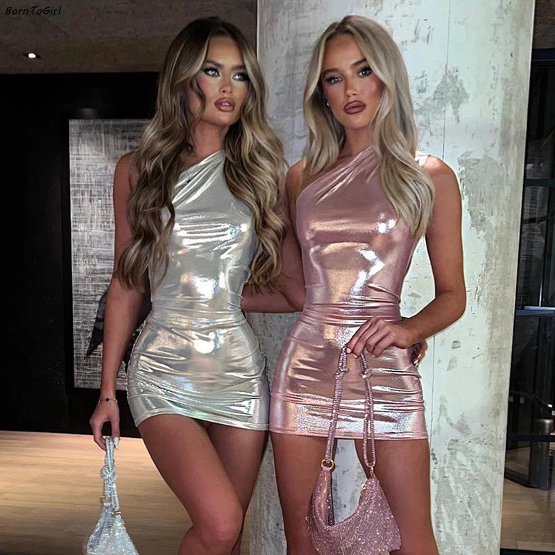 Sexy One Shoulder Bodycon Dresses For Women Solid Irregular Skinny Min –  Mega Mart Center