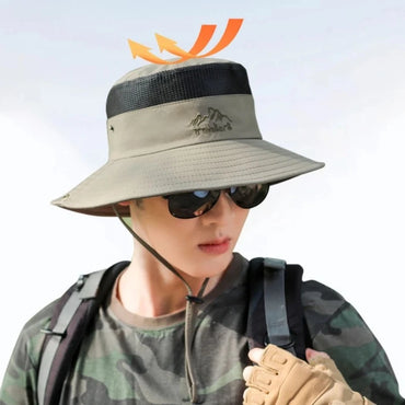 UPF 50+ Wide Brim Fisherman Hat Mesh Breathable Sun Hat for Fishing Hiking Outdoor Windproof Sunscreen Cap 56-59cm Hats for Men