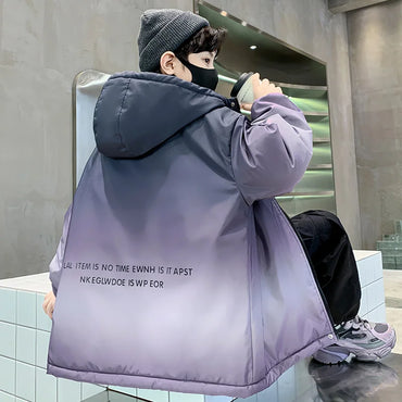 Winter Child Gradient Color Jacket Coat With Hoodies For Boy Luxury New Fashion Thermal Overcoats Kids Warm Hooded Trench Parka