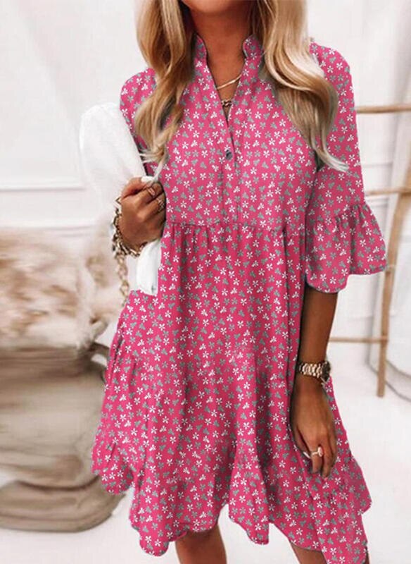 Sexy Women's Denim Dress Summer Short Sleeve Lapel Single Breasted Solid Color