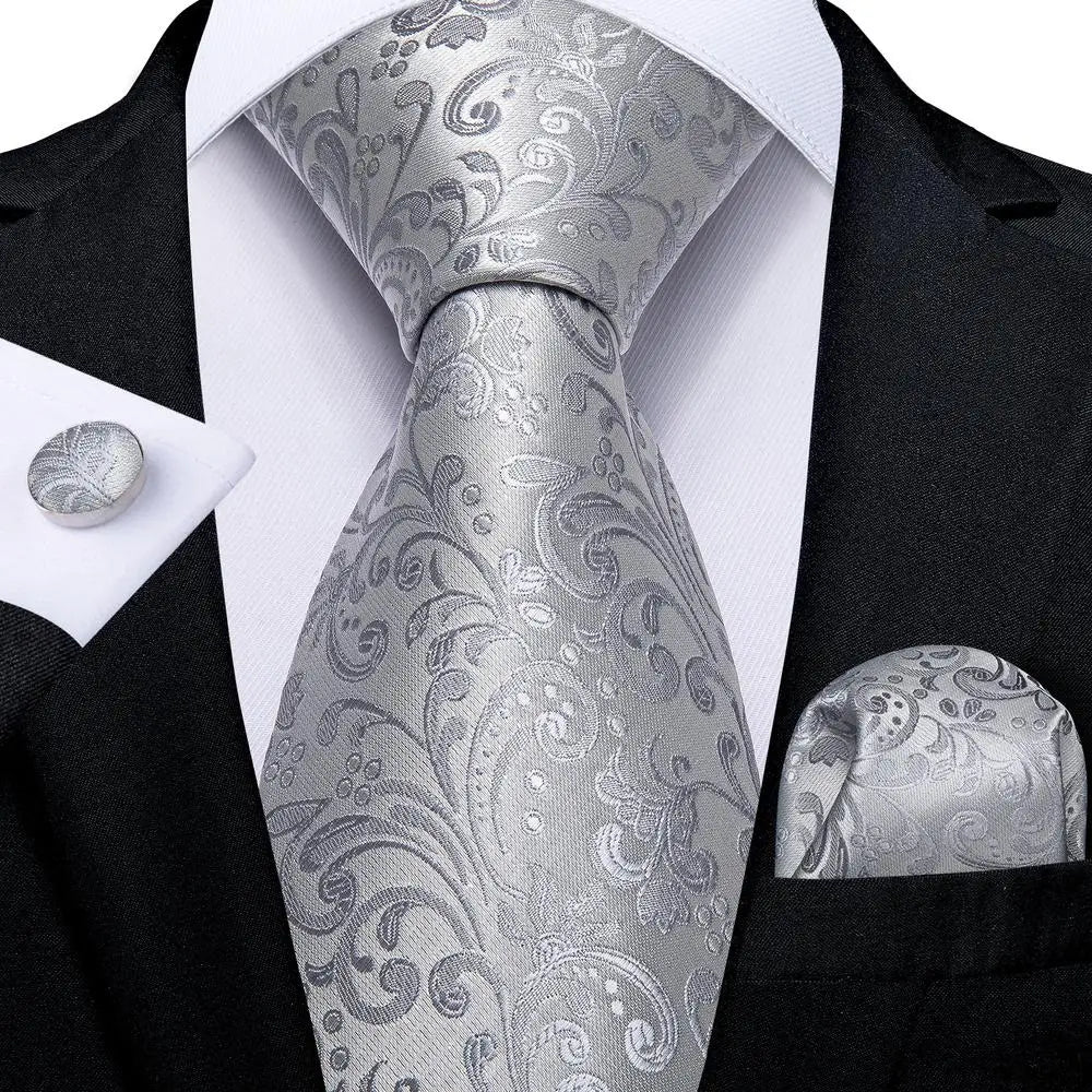 Hi-Tie Champagne Floral Paisley Silk Elegant Tie For Men Groom Wedding Men Necktie Pocket Square Cufflink Accessory Wholesale