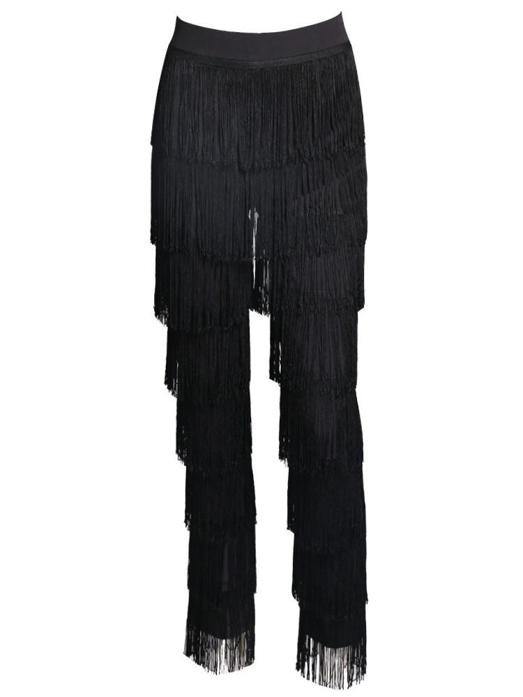 Sexy New Fringed Pants Zipper Pants Tassels Sexy Elegant High Waist Tights Zip Tassel