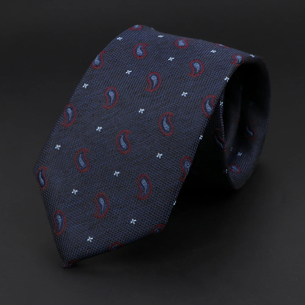 New Style Fashion Jacquard Paisley Striped Necktie For Men 7cm Dark Blue Black Formal Business Party Skinny Slim Cravat Tie Gift