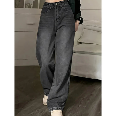 Women Fashion Loose Jeans Female High Waist Streetwear Designer Wide Leg Trousers Female Classic Gray Goth Straight Leg Pants
