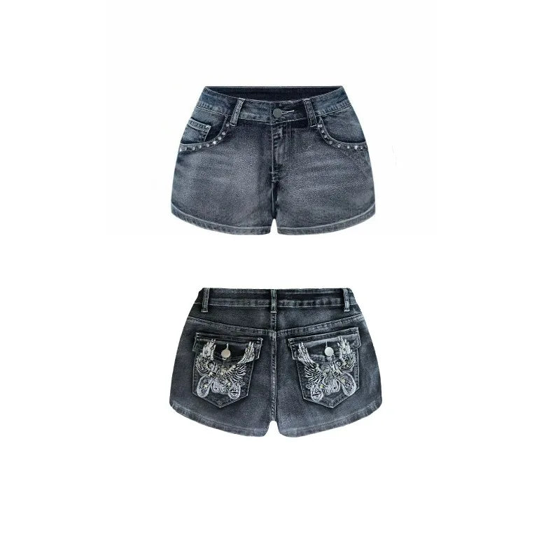 Korean Denim Shorts Jorts Women Summer Fashion Casual Low Waist Jeans Slim Y2K Hot Sexy Pants Streetwear Blue Vintage Trousers