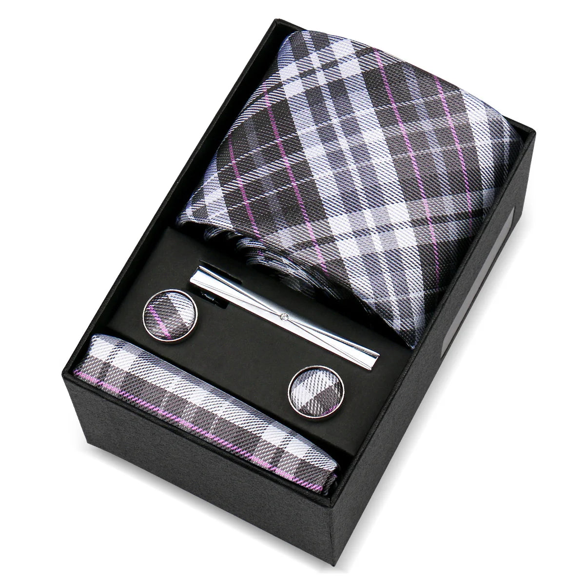 Luxury 8cm Tie For Men Handkerchief Cufflink Tie Clip Set Man Wedding Gravata Suit Accessories Brand Business Necktie Box Gift