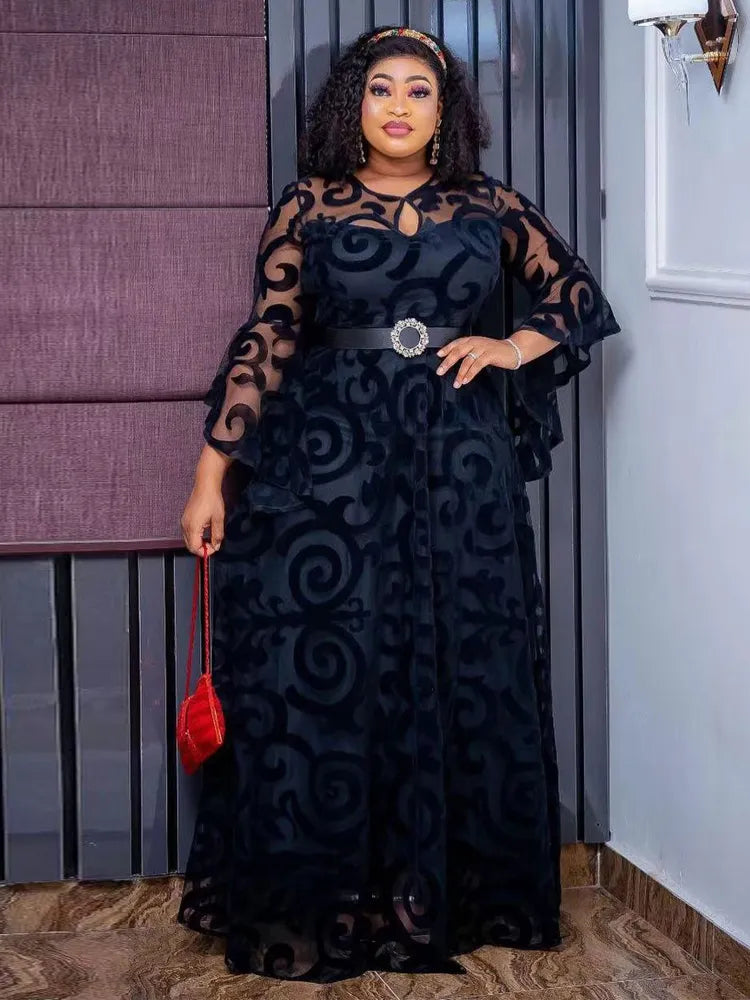 Long Sleeve Chiffon Dresses For Women African Dashiki Print Robe Dubai –  Mega Mart Center