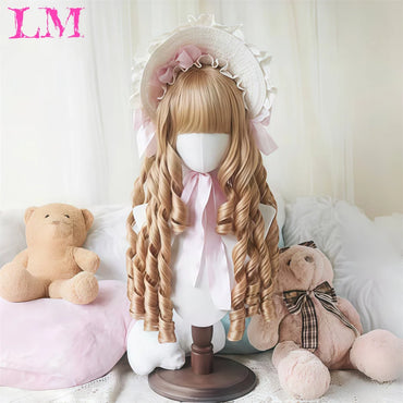 LM Synthetic Black Wig with Long Ponytail Short Straight Wig Lolita Cosplay Party Harajuku Blonde Wig With Bangs for Women