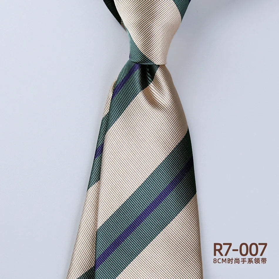 Men's Fashion Silk Tie 8cm Striped Novelty Necktie Blue Green Orange Color Ties For Men Floral Party Ties Wedding Business Gift