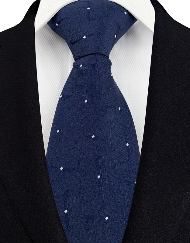 Luxury Men's Necktie 8cm Navy Blue Color Tie Jacquard Neck Ties for Man Business Wedding Party Gift