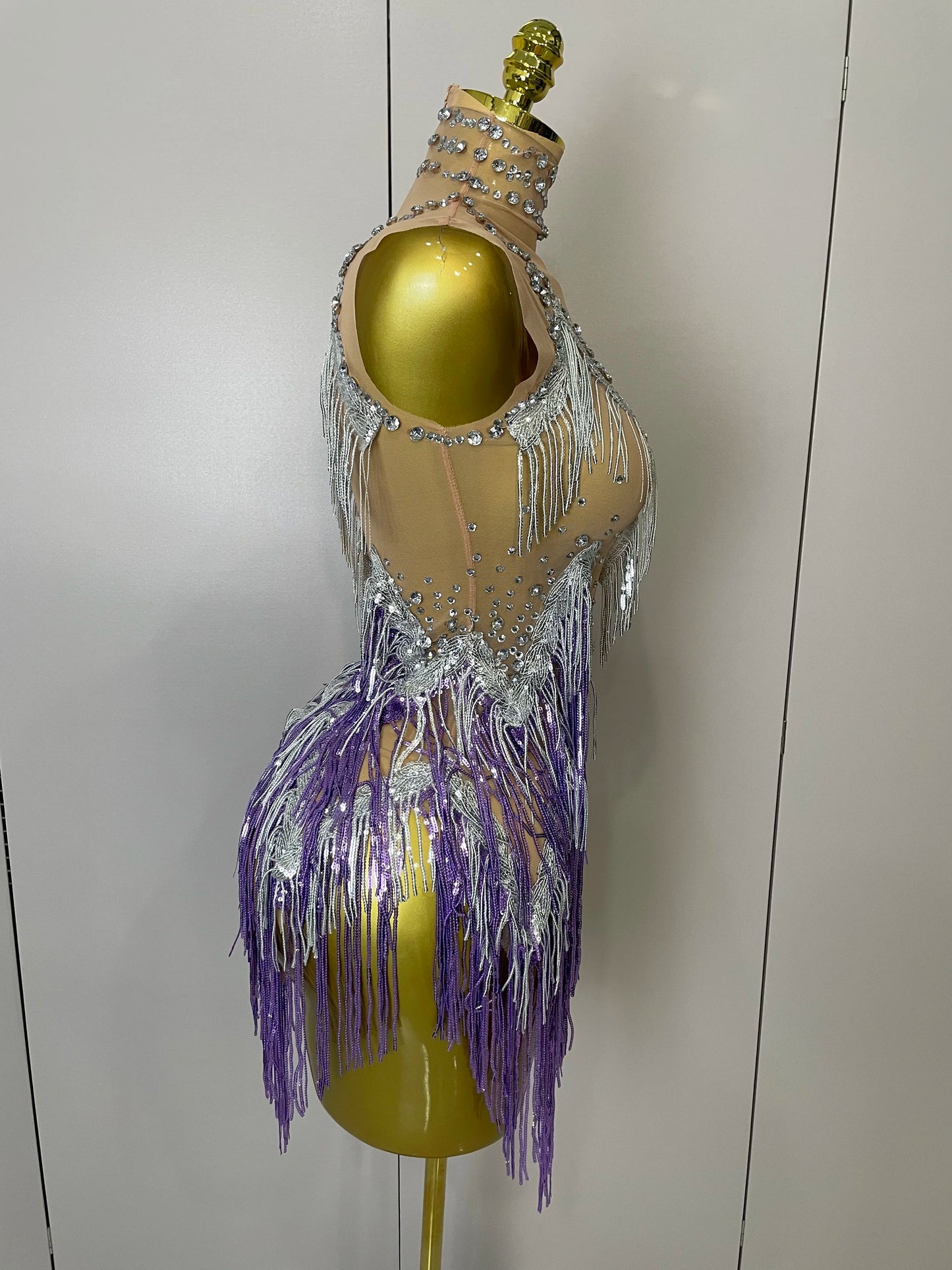 Stock 2025 Women Sexy Stretch Mesh Sparkly Rhinestone Tassels Mini Dress Nightclub Singer Dance Stage Costume Evening Gowns