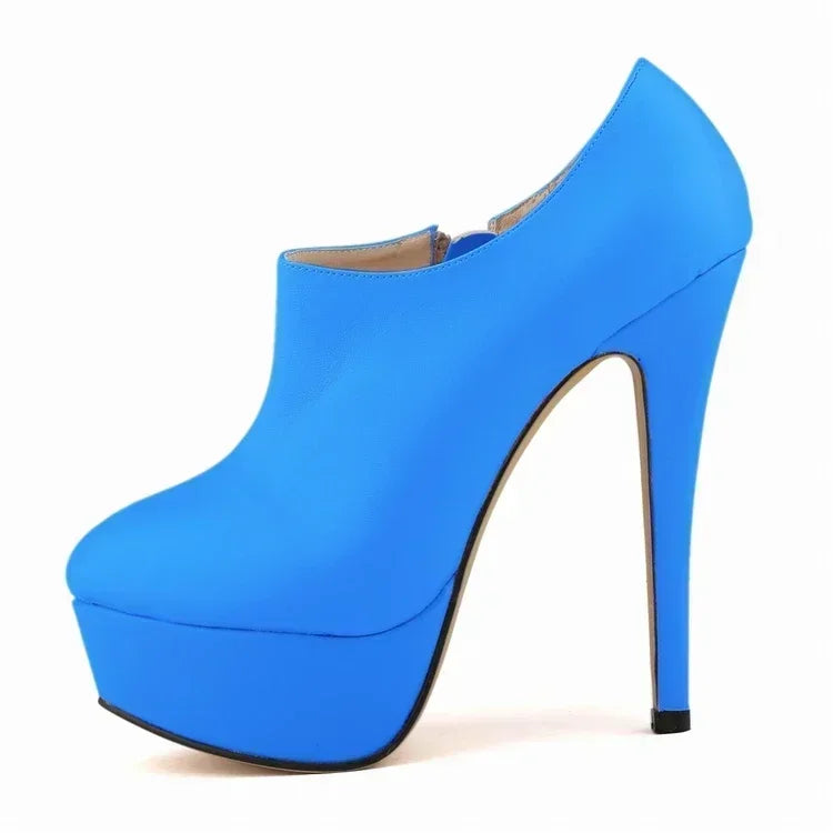 Autumn Winter Women Boots Fashion Sexy Stilettos 14cm Round Toes High Heels Ladies Platform Pumps Leather Party Shoes Large Size