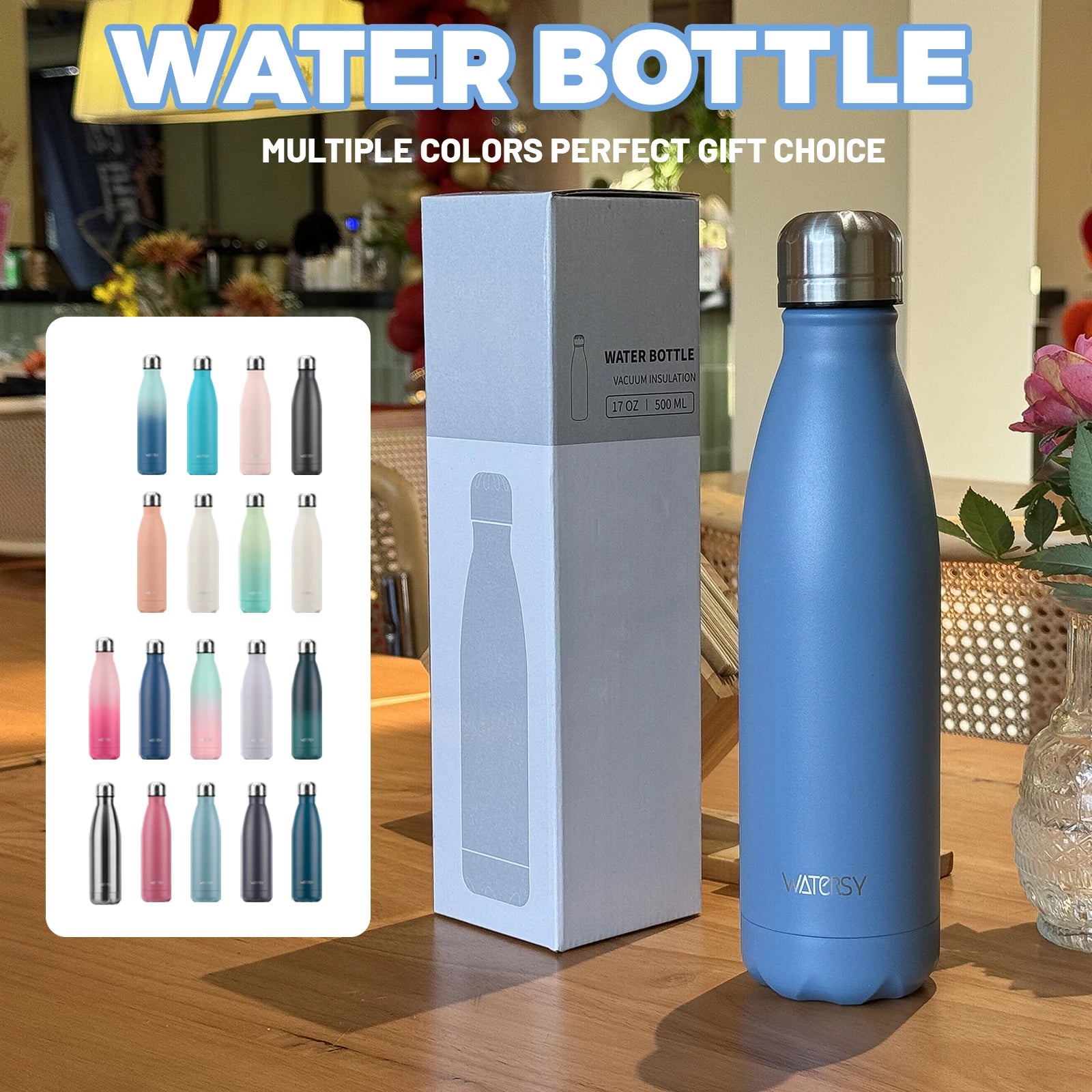 WATERSY 500ml Stainless Steel Vacuum Flask, Insulated Thermos Cup for Coffee & Water, Double Wall Thermal Bottle for Sports